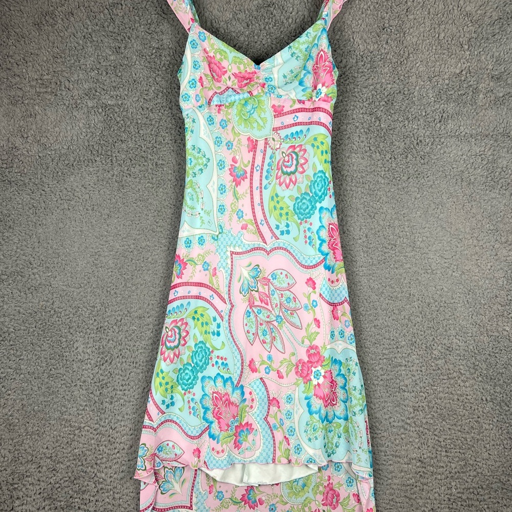Vtg Touch 9 Hi Lo Dress Pink Blue Paisley Flutter Sleeveless Lined Y2K Medium
